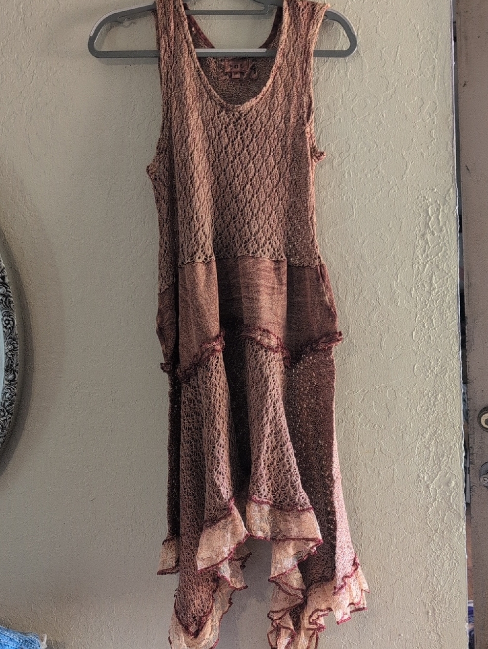 NEW ARRIVAL❣️ Powder Brick Red Crochet Ruffle Fit And Flare Airy  Sundress NIP - Picture 2 of 15